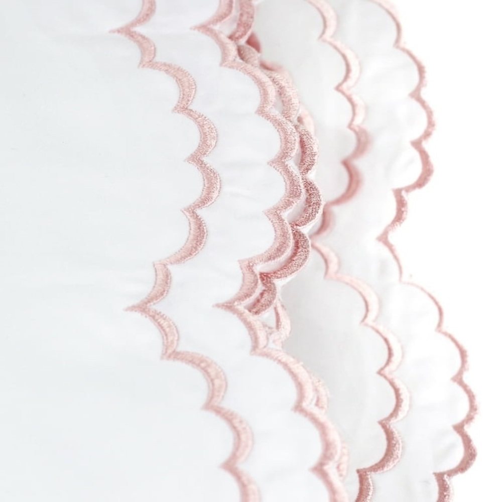 Melange Home Percale Cotton Double Scalloped Embroidered Crisp Flat Sheet